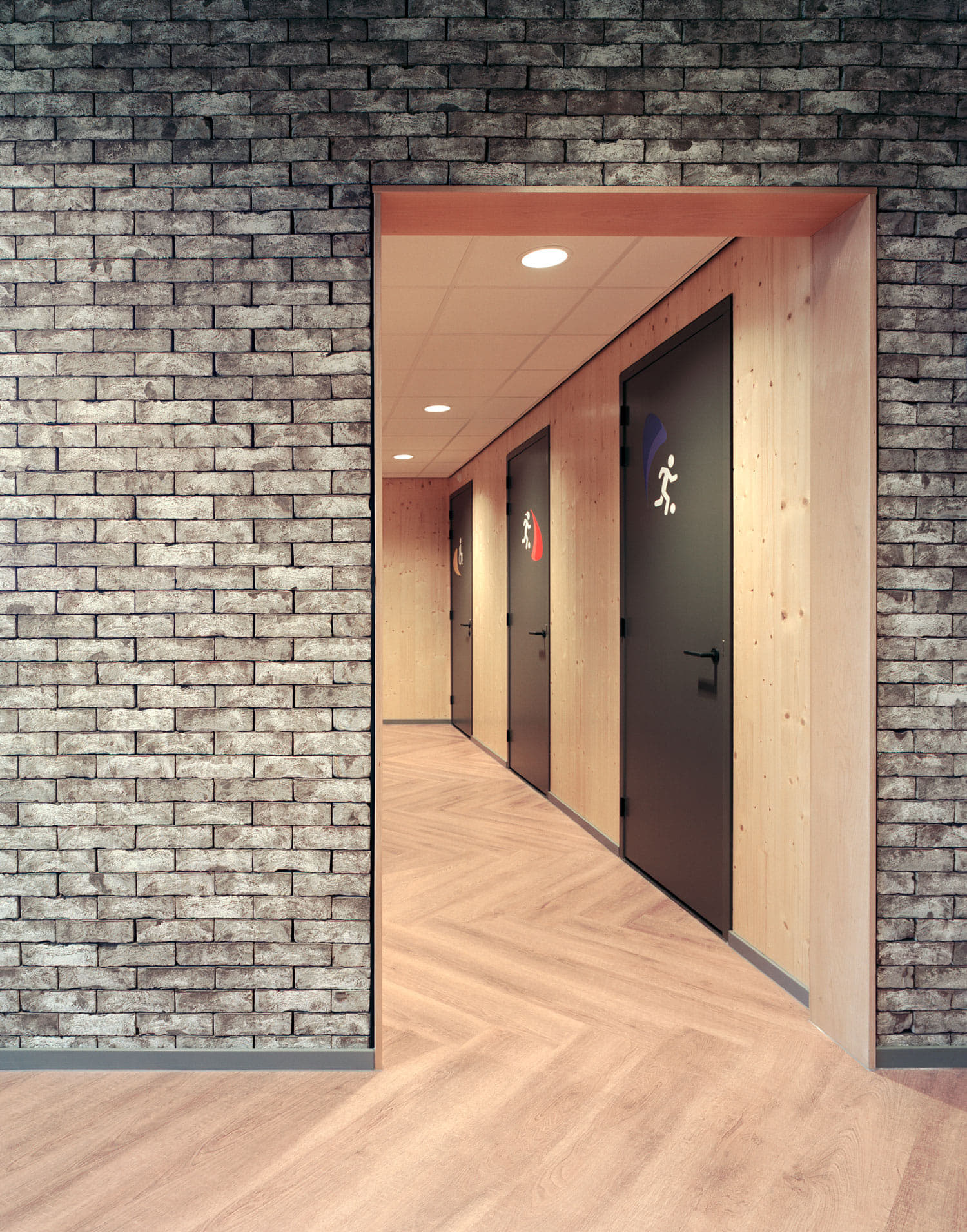Circulair gevelsysteem Facadeclick binnen met hout gecombineerd